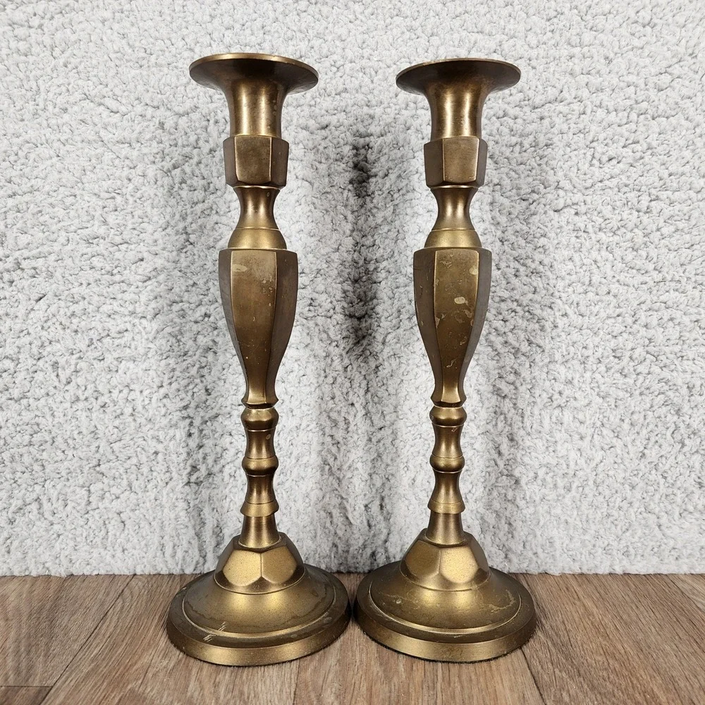 Vintage Brass Candlestick Holders Set of 2 Made in Japan Home Decor Table Mantle - Picture 2 of 7